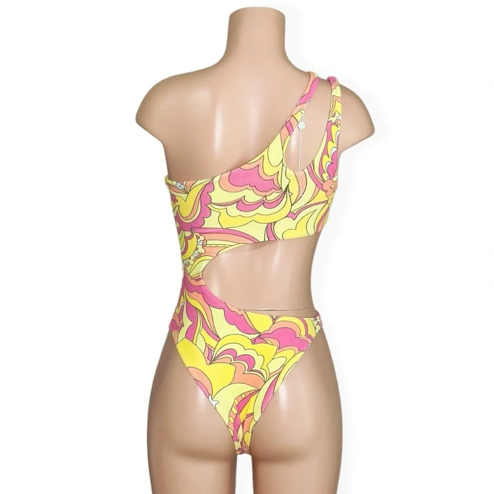 NEW FRANKIES BIKINIS Makie Terry One Piece Swim, Peace Terry, XS